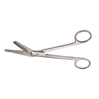 27-106 Ножницы: Lister (Ножницы для разрезания повязок, с пуговкой, горизонтально - изогнутые, 185 мм.)