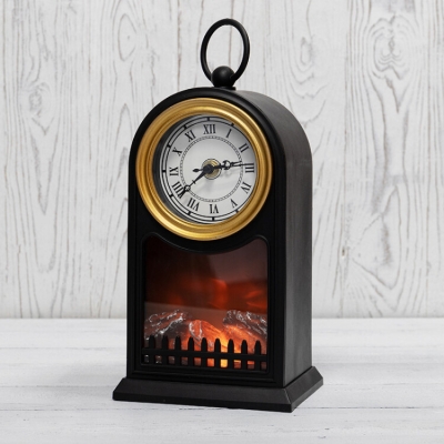 511-020 Светодиодный камин Старинные часы с эффектом живого огня 14,7x11,7x25 см, черный, батарей