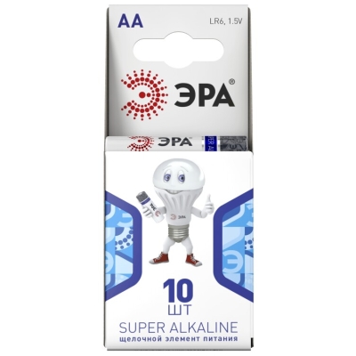 Батарейки ЭРА LR6-10BL компактный SUPER Alkaline (100/600/18000)(кр.10шт)
