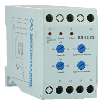 ЕЛ-12 У3, 400В, 3А, 1з+1р, IP20, реле контроля трехфазного напряжения (ЭТ)