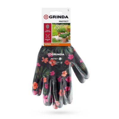GRINDA PROTECT, L (9), садовые перчатки с прозрачным нитриловым покрытием, чёрные, 13 класс (11296-L)