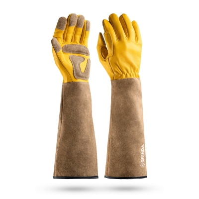 GRINDA ROSE, M (8), кожаные садовые перчатки для колючих кустарников с увеличенной крагой, усиленная ладонь и кончики пальцев, PRO Line (11303-M)