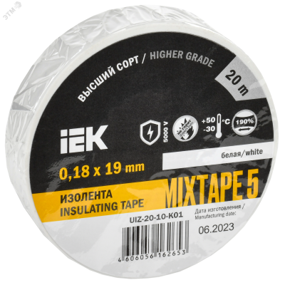 Изолента ПВХ 0.18х19мм бел. (рул.20м) UIZ-20-10-K01