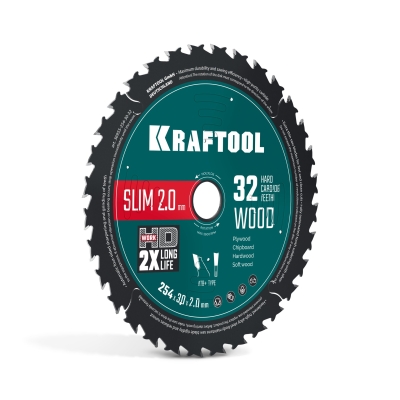 KRAFTOOL Slim wood cut 254 х 30 x 2.0 мм, 32Т, диск пильный по дереву, (36955-254-30-32)
