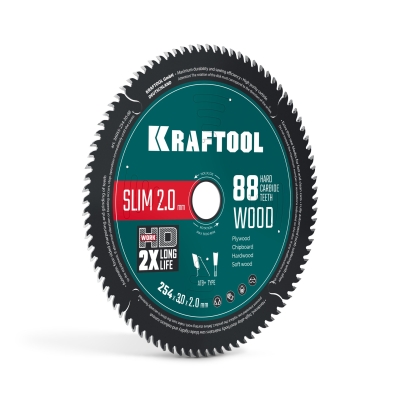 KRAFTOOL Slim wood cut 254 х 30 x 2.0 мм, 88Т, диск пильный по дереву, (36955-254-30-88)