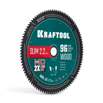 KRAFTOOL Slim wood cut 305 х 30 x 2.2 мм, 96Т, диск пильный по дереву, (36955-305-30-96)