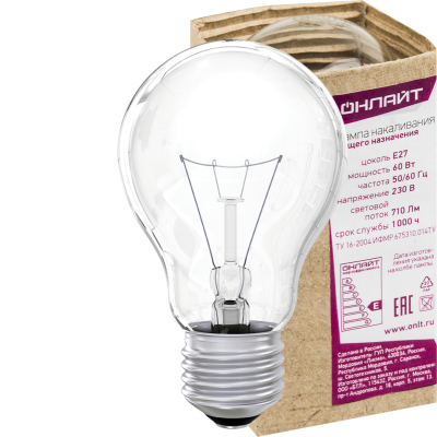 Лампа накаливания 71 662 OI-A-60-230-E27-CL 60Вт E27 220-230В 71662