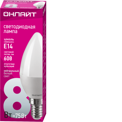 Лампа светодиодная 71 633 OLL-C37-8-230-4K-E14-FR 8Вт свеча 4000К нейтр. бел. E14 600лм 220-240В 71633