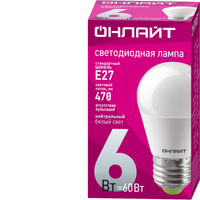 Лампа светодиодная 71 646 OLL-G45-6-230-4K-E27 6Вт шар 4000К нейтр. бел. E27 470лм 220-240В 71646
