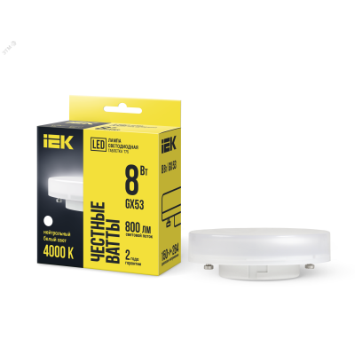 Лампа светодиодная Eco 8Вт T75 таблетка 4000К нейтр. бел. GX53 230В IEK LLE-T80-8-230-40-GX53