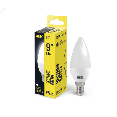 Лампа светодиодная Eco 9Вт C35 свеча 4000К нейтр. бел. E14 230В IEK LLE-C35-9-230-40-E14