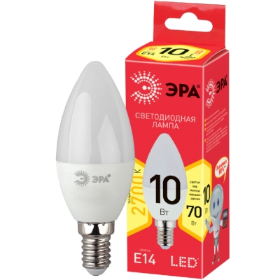 Лампа светодиодная ECO LED B35-10W-827-E14 (диод, свеча, 10Вт, тепл, E14) (10/100/3500) Б0032961