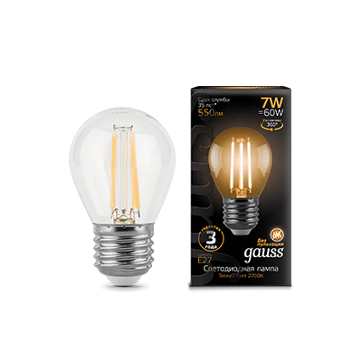 Лампа светодиодная филаментная Black Filament 7Вт P45 шар 2700К тепл. бел. E27 550лм 105802107