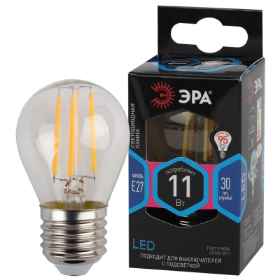 Лампа светодиодная филаментная F-LED P45-11W-840-E27 11Вт P45 шар 4000К нейтр. бел. E27 Б0047015