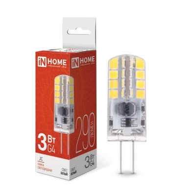 Лампа светодиодная LED-JC 3Вт капсульная прозрачная 4000К нейтр. бел. G4 290лм 12В 4690612036021