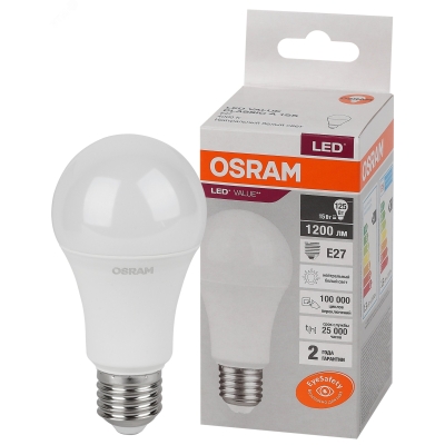 Лампа светодиодная LED Value LVCLA125 15SW/840 15Вт грушевидная матовая E27 230В 10х1 RU OSRAM 4058075579156