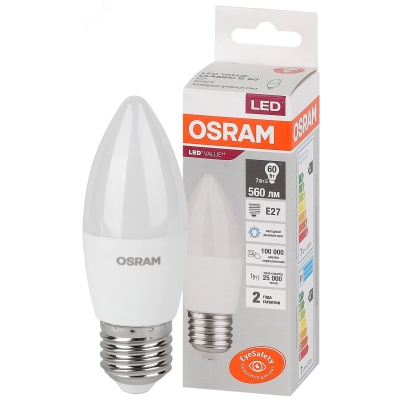 Лампа светодиодная LED Value LVCLB60 7SW/865 7Вт свеча матовая E27 230В 10х1 RU OSRAM 4058075579507