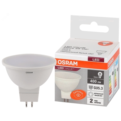 Лампа светодиодная LED Value LVMR1635 5SW/840 5Вт GU5.3 230В 10х1 RU OSRAM 4058075582422