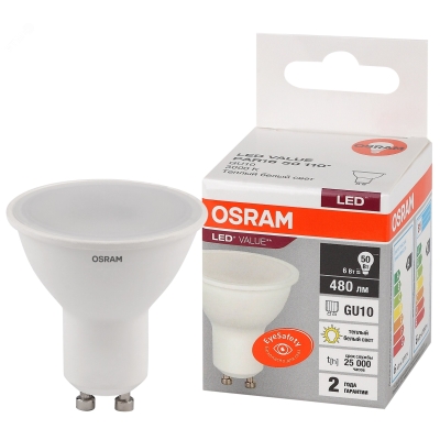 Лампа светодиодная LED Value LVPAR1650 6SW/830 6Вт GU10 230В 10х1 RU OSRAM 4058075581449