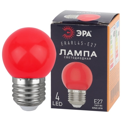 Лампочка светодиодная ЭРА STD ERARL45-E27 E27 / Е27 1Вт шар красный для белт-лайт(кр.1шт)