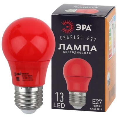 Лампочка светодиодная ЭРА STD ERARL50-E27 E27 / Е27 3Вт груша красный для белт-лайт(кр.1шт)