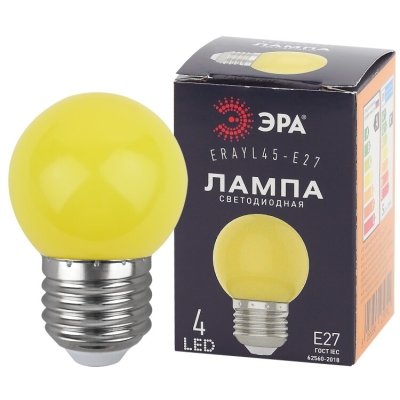 Лампочка светодиодная ЭРА STD ERAYL45-E27 E27 / Е27 1Вт шар желтый для белт-лайт(кр.1шт)