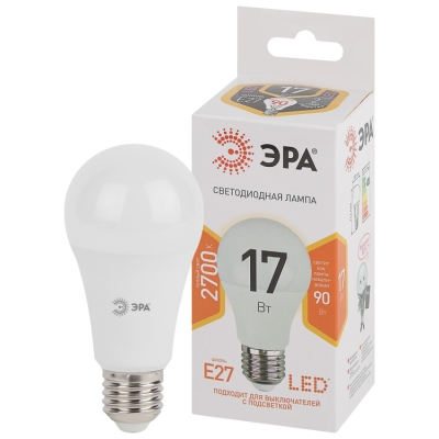 Лампочка светодиодная ЭРА STD LED A60-17W-827-E27 E27 / Е27 17Вт груша теплый белый свет(кр.1шт)