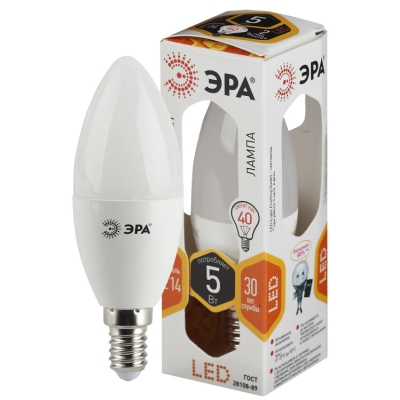 Лампочка светодиодная ЭРА STD LED B35-5W-827-E14 E14 / Е14 5Вт свеча теплый белый свет(кр.1шт)