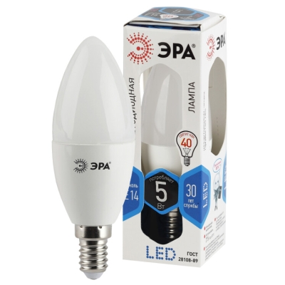 Лампочка светодиодная ЭРА STD LED B35-5W-840-E14 E14 / Е14 5 Вт свеча нейтральный белый свет(кр.1шт)