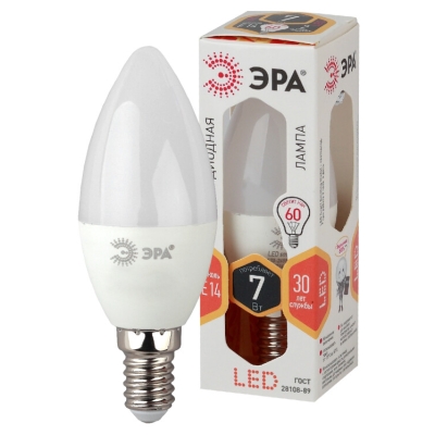 Лампочка светодиодная ЭРА STD LED B35-7W-827-E14 E14 / Е14 7Вт свеча теплый белый свет(кр.1шт)