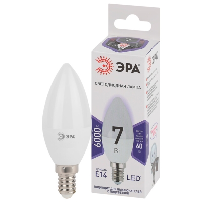 Лампочка светодиодная ЭРА STD LED B35-7W-860-E14 E14 / Е14 7Вт свеча холодный дневной свет(кр.1шт)
