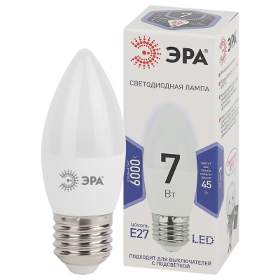 Лампочка светодиодная ЭРА STD LED B35-7W-860-E27 E27 / Е27 7Вт свеча холодный дневной свет(кр.1шт)