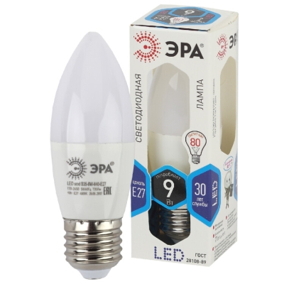 Лампочка светодиодная ЭРА STD LED B35-9W-840-E27 E27 / Е27 9Вт свеча нейтральный белый свeт(кр.1шт)