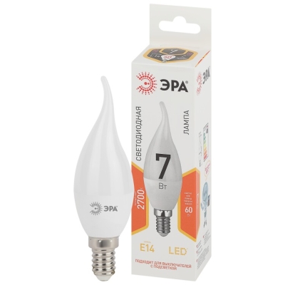 Лампочка светодиодная ЭРА STD LED BXS-7W-827-E14 E14 / Е14 7Вт свеча на ветру теплый белый свет(кр.1шт)