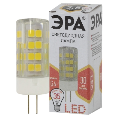 Лампочка светодиодная ЭРА STD LED JC-3,5W-220V-CER-827-G G4 3,5Вт керамика капсула теплый белый свет(кр.1шт)