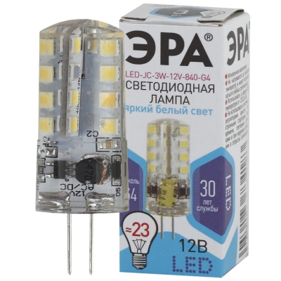 Лампочка светодиодная ЭРА STD LED JC-3W-12V-840-G4 G4 3Вт капсула нейтральный белый свет(кр.1шт)