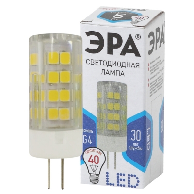 Лампочка светодиодная ЭРА STD LED JC-5W-220V-CER-840-G4 G4 5Вт керамика капсула нейтральный белый свет(кр.1шт)