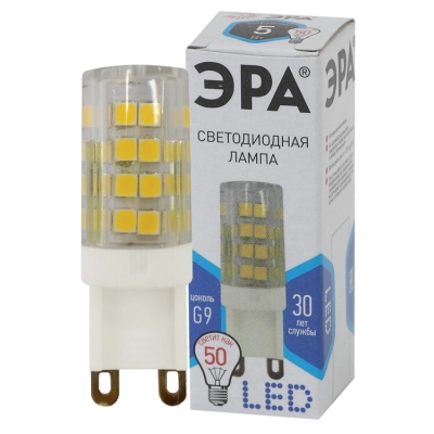 Лампочка светодиодная ЭРА STD LED JCD-5W-CER-840-G9 G9 5Вт керамика капсула нейтральный белый свет(кр.1шт)