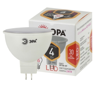 Лампочка светодиодная ЭРА STD LED MR16-4W-827-GU5.3 GU5.3 4Вт софит теплый белый свет(кр.1шт)