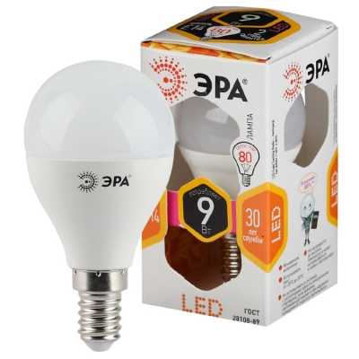 Лампочка светодиодная ЭРА STD LED P45-9W-827-E14 E14 / Е14 9Вт шар теплый белый свет(кр.1шт)
