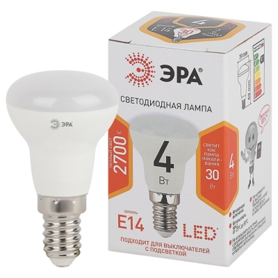 Лампочка светодиодная ЭРА STD LED R39-4W-827-E14 Е14 / Е14 4Вт рефлектор теплый белый свeт(кр.1шт)