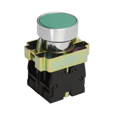 LAY5-BA35, зелёный, 1НО+1НЗ, цилиндр, хром, без подсветки, d22мм (ЭТ)