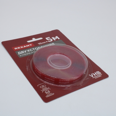 Лента клейкая двухсторонняя прозрачная, на VHB акриловой основе, 10 мм х 5 м
