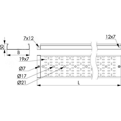Лоток перфорированный 100х50х3000 толщина 1.2 мм 3526212