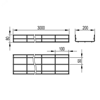 Лоток проволочный 200х80 L3000 сталь 4мм оцинк. FC8020