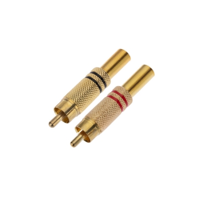 Разъем штекер RCA металл пайка чёрный/красный, GOLD 14-0405-1