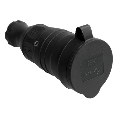 Розетка переносная 1-м Омега РБп13-1-0м IP44 с защ. крышкой с заземл. каучук черн. PKR21-016-2-K02