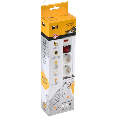 Сетевой фильтр СФ-05К 16А 5 мест 2P+PE/5м 3х1мм2 WFP10-16-05-05-N