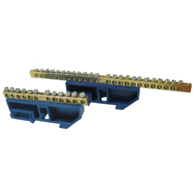 Шина нулевая N 6х9 12 отвер. латунь син. изолятор на DIN-рейку PROxima sn0-63-12-d