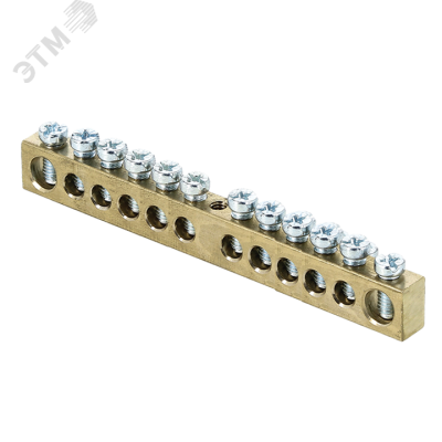 Шина PEN "ноль-земля" 6х9 12 отвер. латунь крепеж по центру PROxima sn0-63-12